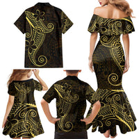 Black Gold Polynesian Tribal Family Matching Mermaid Dress and Hawaiian Shirt - Polynesian Pride