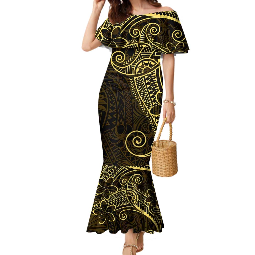Black Gold Polynesian Tribal Family Matching Mermaid Dress and Hawaiian Shirt - Polynesian Pride