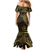 Black Gold Polynesian Tribal Family Matching Mermaid Dress and Hawaiian Shirt - Polynesian Pride