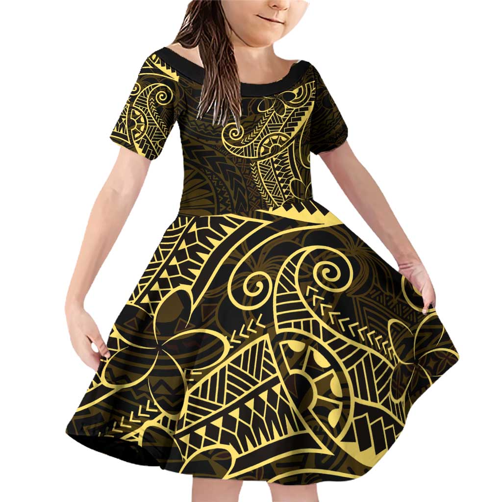 Black Gold Polynesian Tribal Family Matching Off Shoulder Short Dress and Hawaiian Shirt - Polynesian Pride