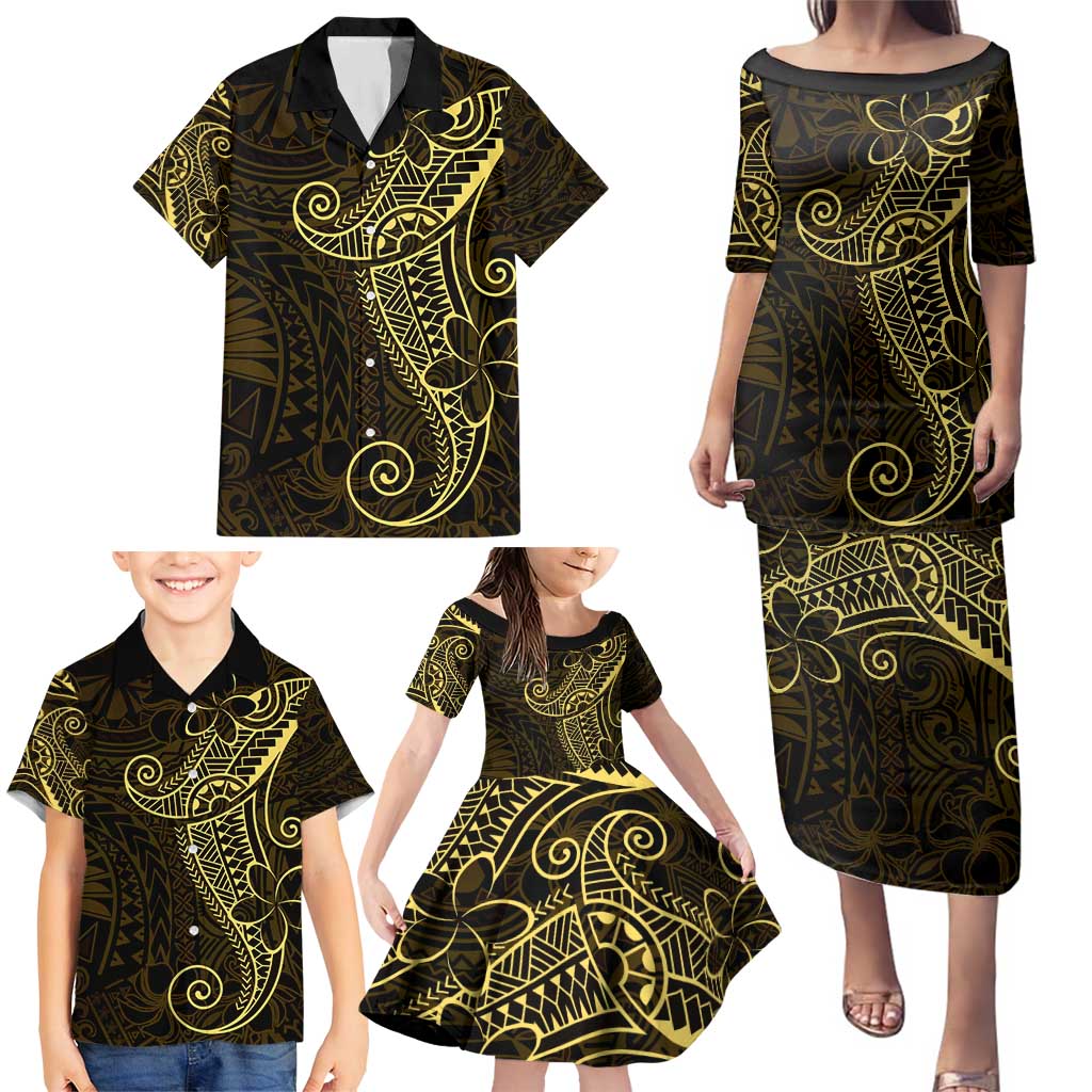 Black Gold Polynesian Tribal Family Matching Puletasi and Hawaiian Shirt - Polynesian Pride