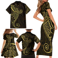 Black Gold Polynesian Tribal Family Matching Short Sleeve Bodycon Dress and Hawaiian Shirt - Polynesian Pride