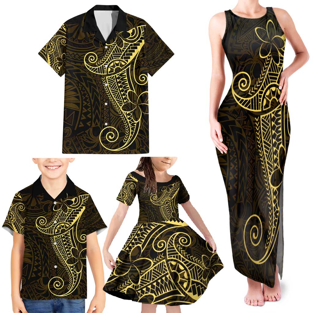 Black Gold Polynesian Tribal Family Matching Tank Maxi Dress and Hawaiian Shirt - Polynesian Pride