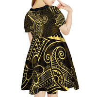 Black Gold Polynesian Tribal Kid Short Sleeve Dress LT9 - Polynesian Pride
