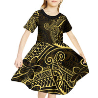 Black Gold Polynesian Tribal Kid Short Sleeve Dress LT9 - Polynesian Pride
