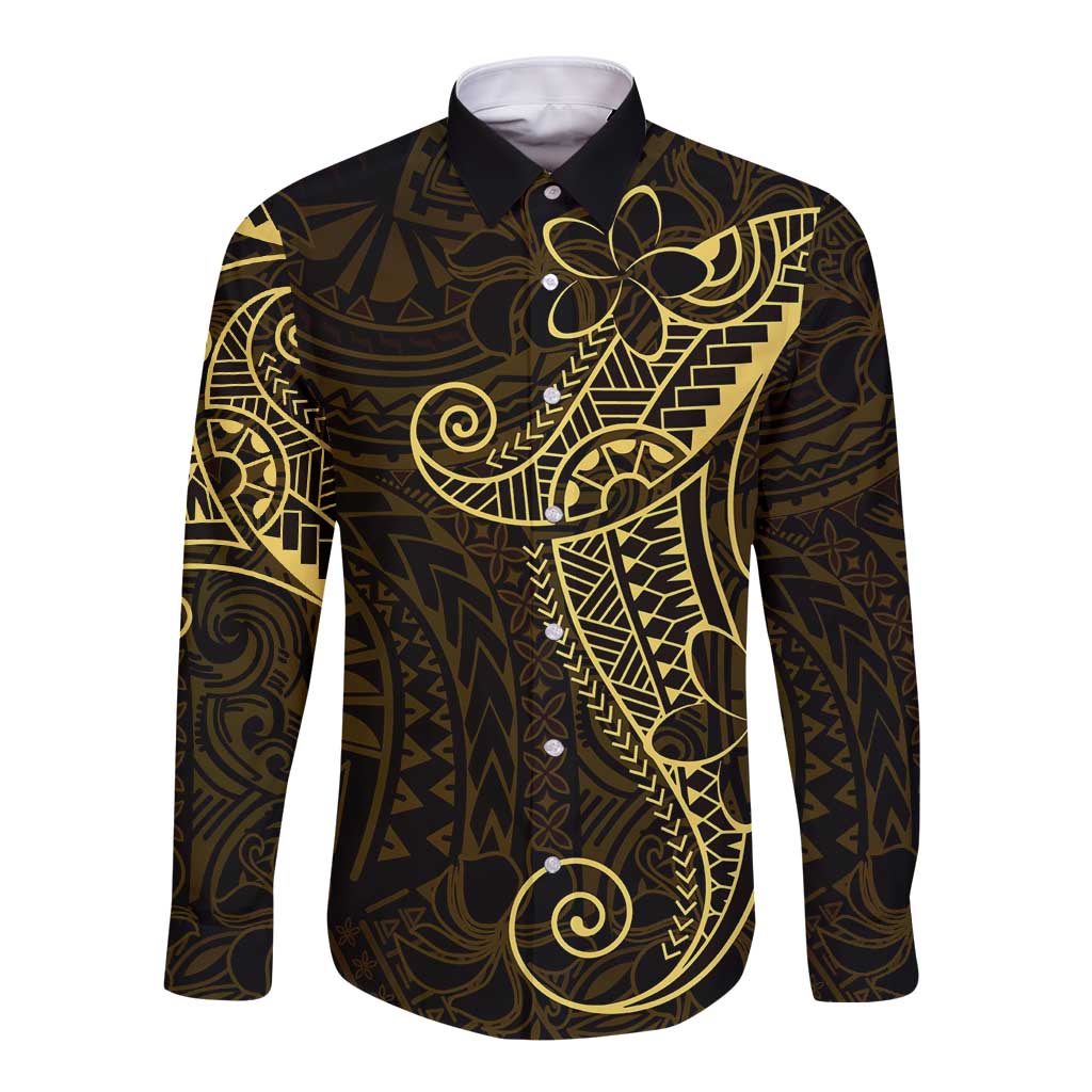 Black Gold Polynesian Tribal Long Sleeve Button Shirt - Polynesian Pride