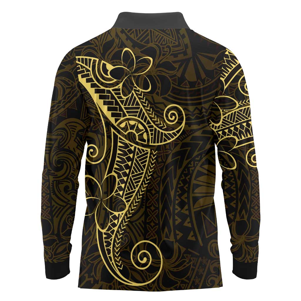 Black Gold Polynesian Tribal Long Sleeve Polo Shirt LT9 - Polynesian Pride
