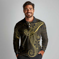 Black Gold Polynesian Tribal Long Sleeve Polo Shirt LT9 - Polynesian Pride