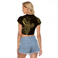 Black Gold Polynesian Tribal Raglan Cropped T Shirt - Polynesian Pride