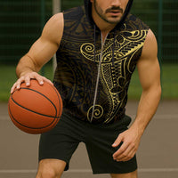 Black Gold Polynesian Tribal Sleeveless Zip Hoodie - Polynesian Pride