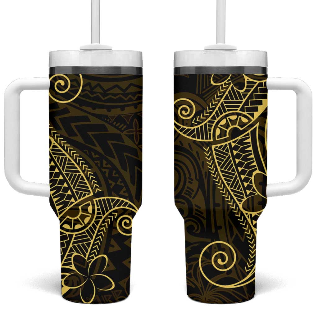 Black Gold Polynesian Tribal Tumbler With Handle - Polynesian Pride