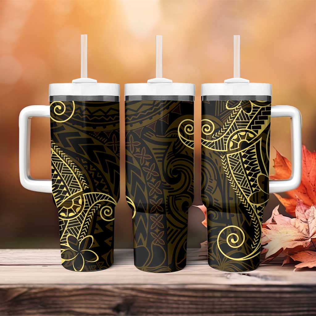Black Gold Polynesian Tribal Tumbler With Handle - Polynesian Pride