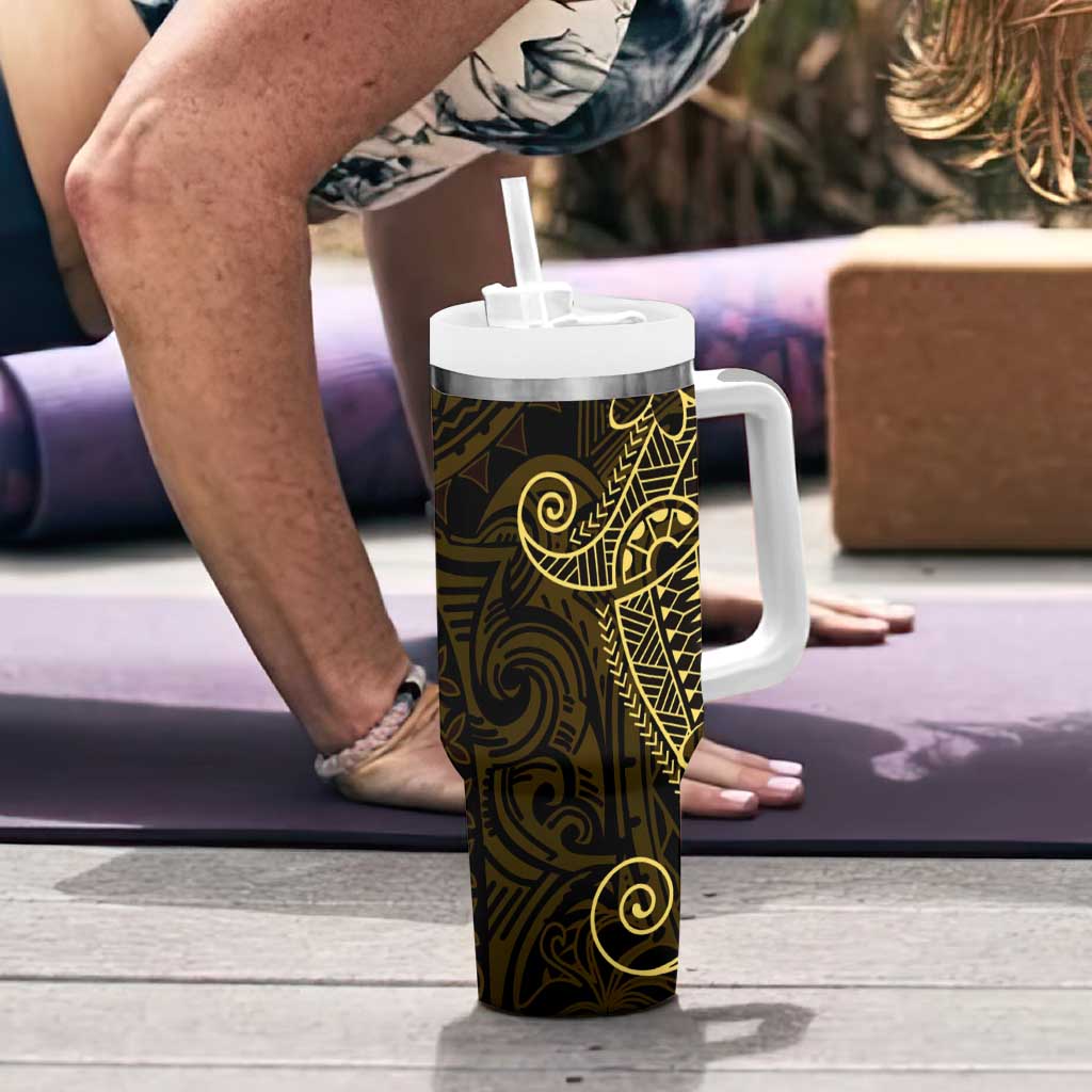 Black Gold Polynesian Tribal Tumbler With Handle - Polynesian Pride