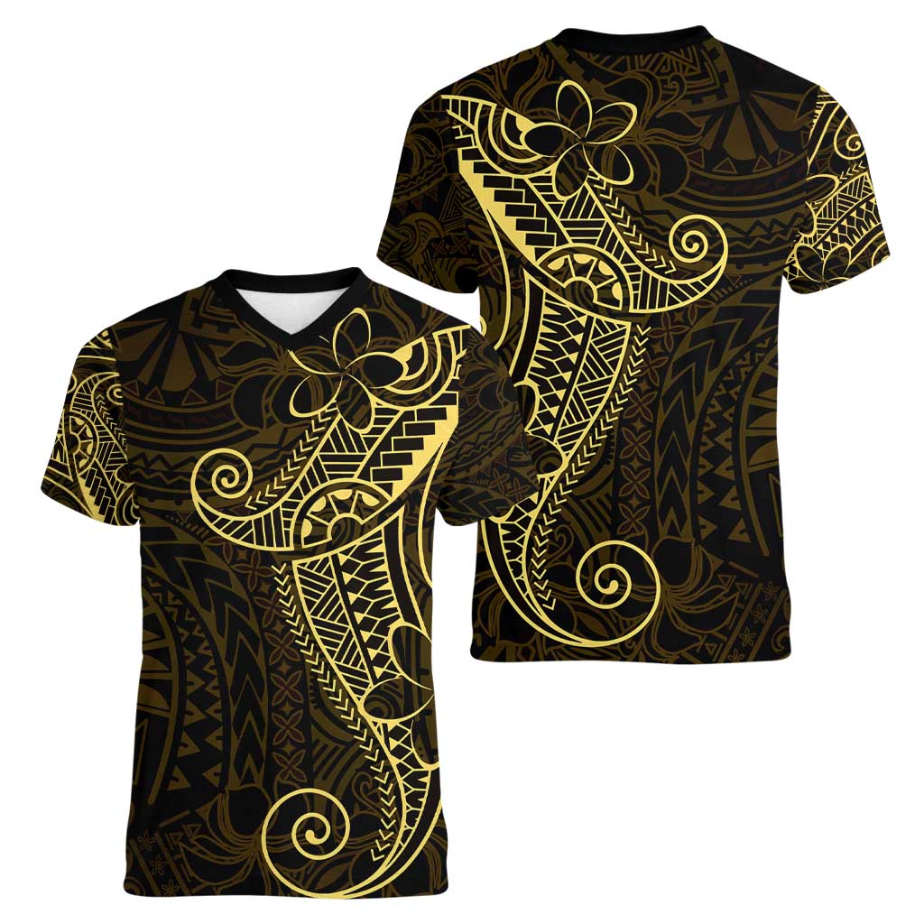 Black Gold Polynesian Tribal Women V-Neck T-Shirt - Polynesian Pride