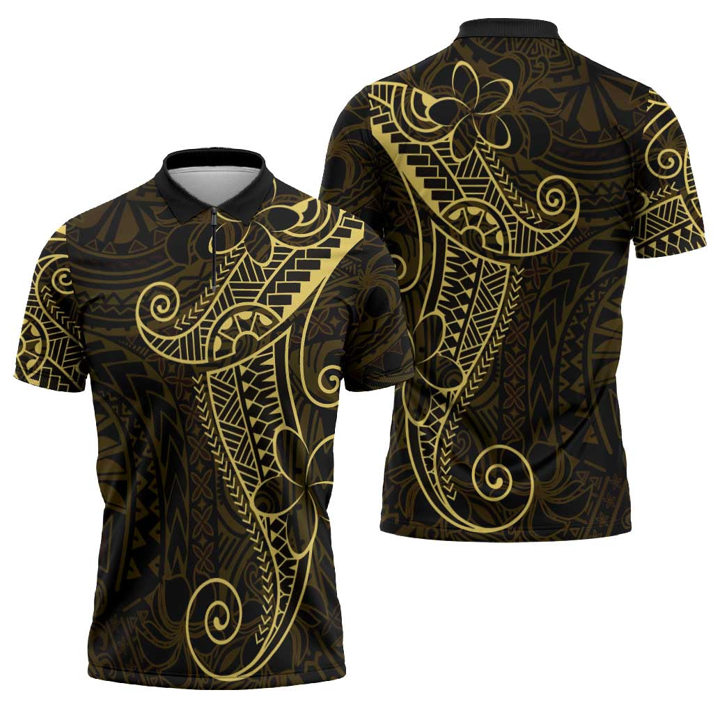 Black Gold Polynesian Tribal Zipper Polo Shirt - Polynesian Pride