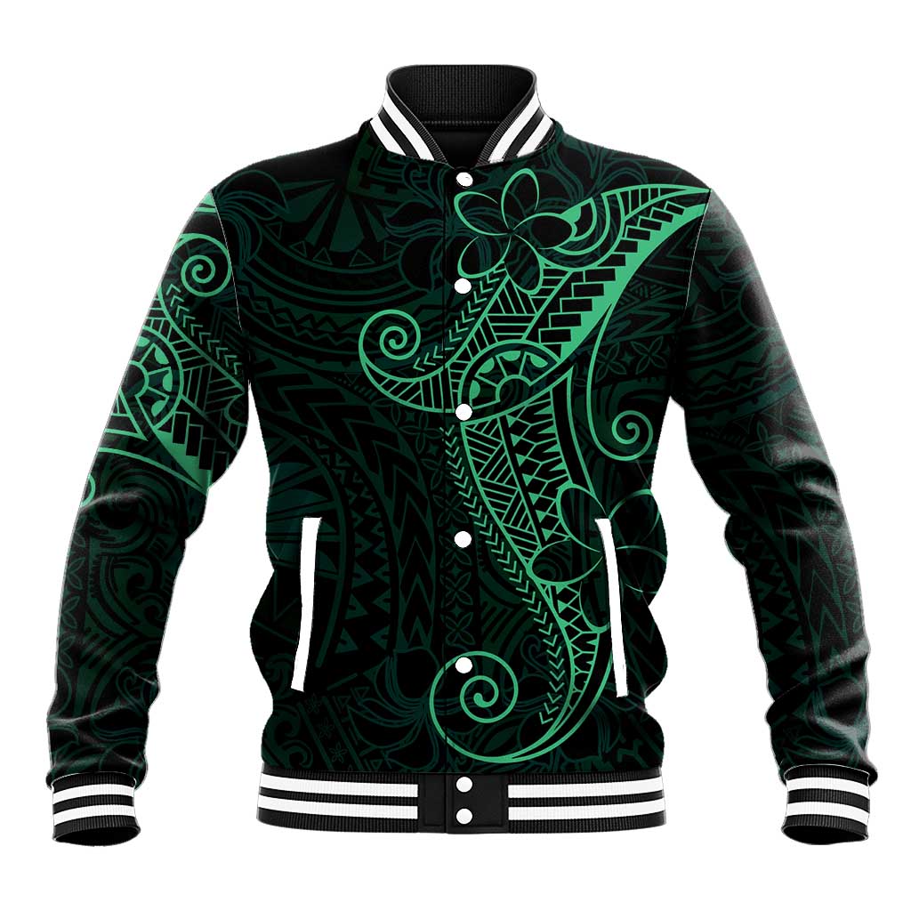 Black Green Polynesian Tribal Baseball Jacket LT9 Unisex Green - Polynesian Pride