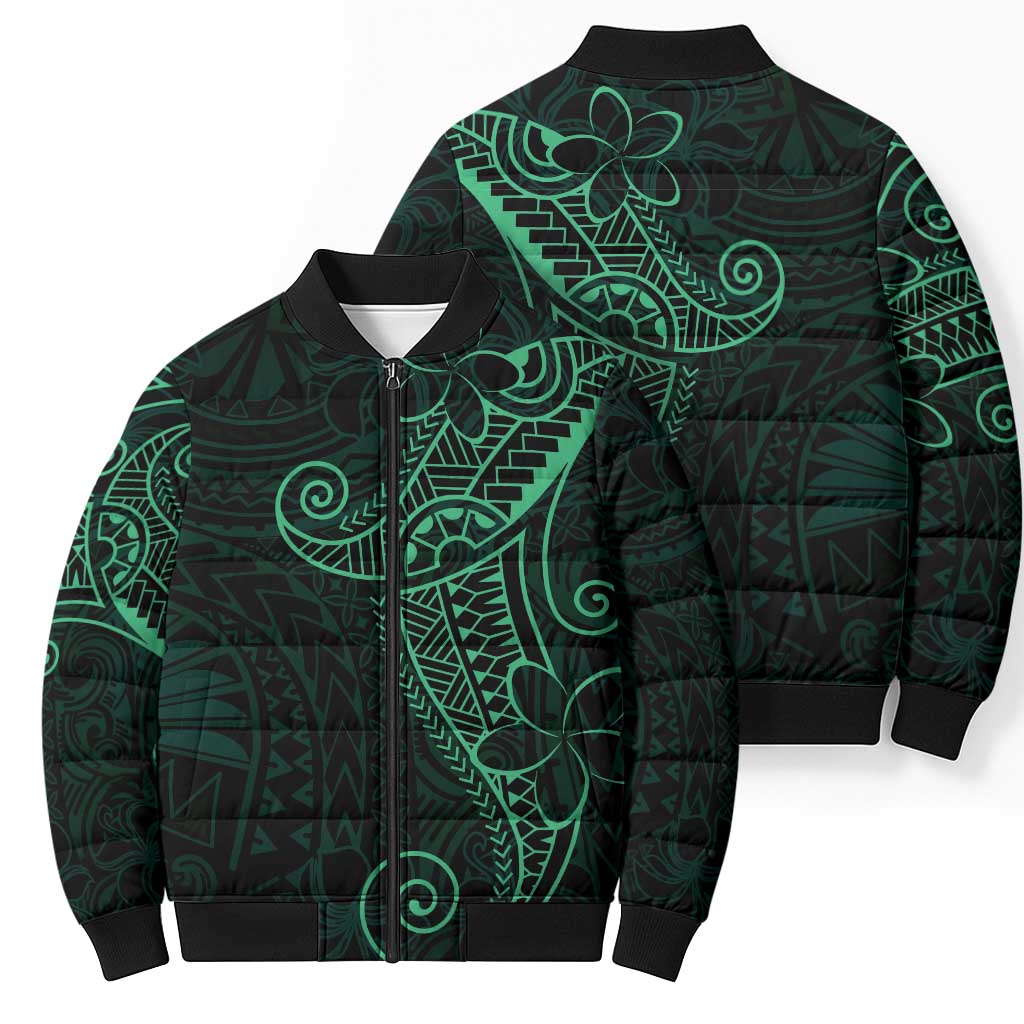 Black Green Polynesian Tribal Bomber Puffer Jacket - Polynesian Pride