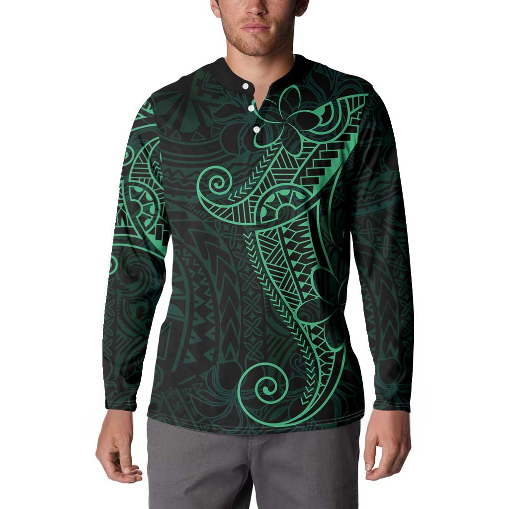 Black Green Polynesian Tribal Button Sweatshirt LT9 - Polynesian Pride