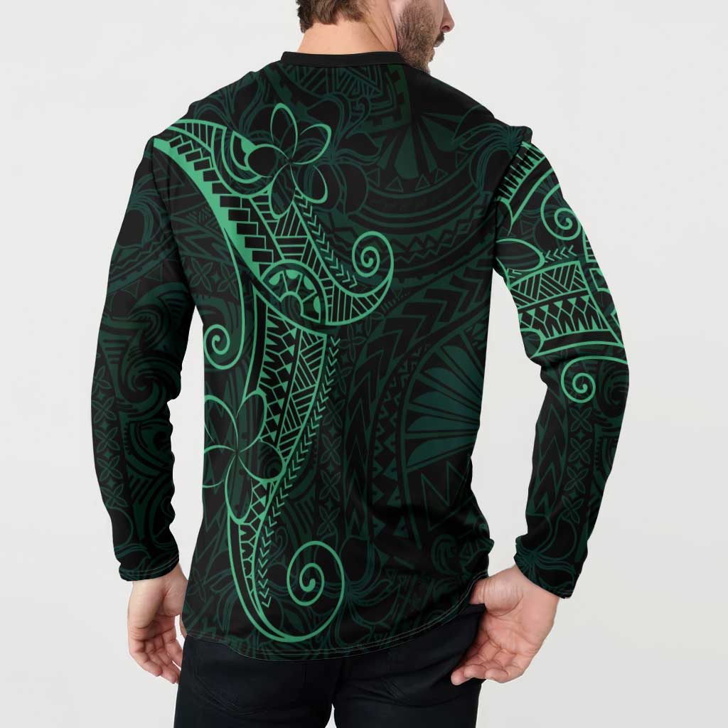 Black Green Polynesian Tribal Button Sweatshirt LT9 - Polynesian Pride