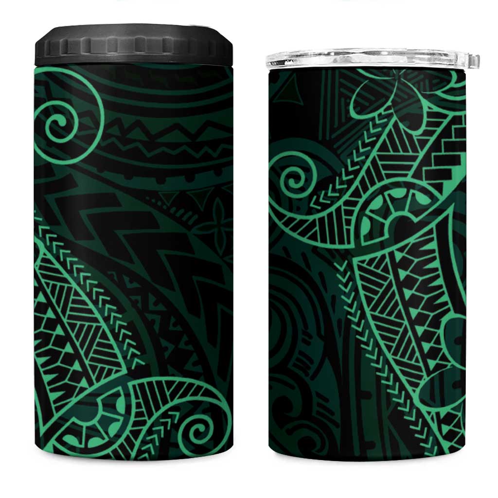Black Green Polynesian Tribal 4 in 1 Can Cooler Tumbler - Polynesian Pride