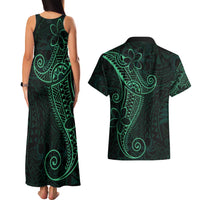Black Green Polynesian Tribal Couples Matching Tank Maxi Dress and Hawaiian Shirt - Polynesian Pride