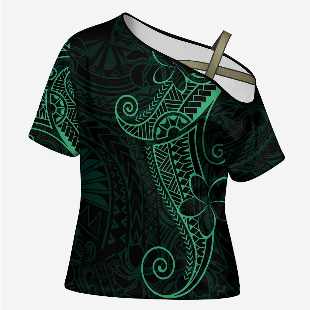 Black Green Polynesian Tribal Cross Shoulder Shirt - Polynesian Pride