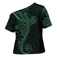 Black Green Polynesian Tribal Cross Shoulder Shirt - Polynesian Pride