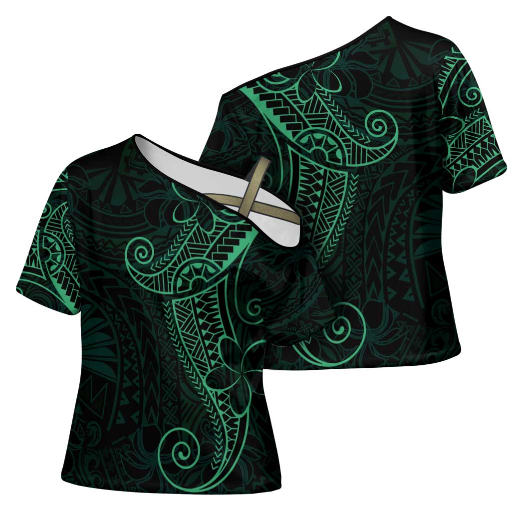 Black Green Polynesian Tribal Cross Shoulder Shirt - Polynesian Pride