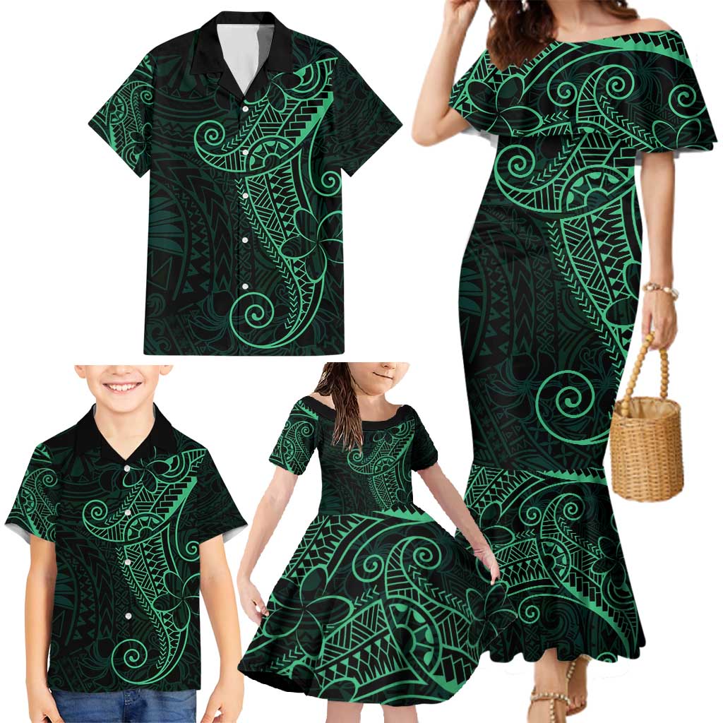 Black Green Polynesian Tribal Family Matching Mermaid Dress and Hawaiian Shirt - Polynesian Pride