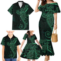 Black Green Polynesian Tribal Family Matching Mermaid Dress and Hawaiian Shirt - Polynesian Pride