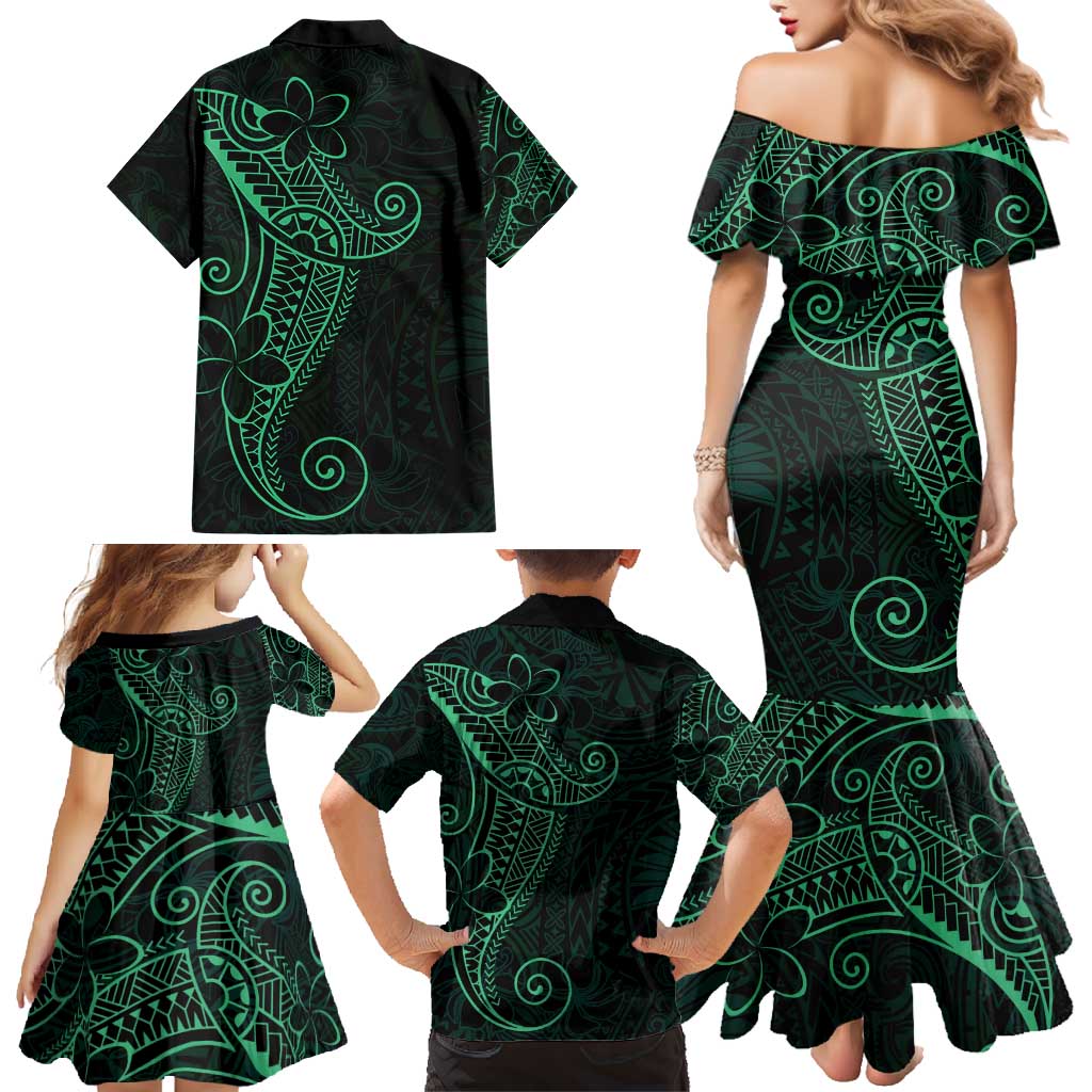 Black Green Polynesian Tribal Family Matching Mermaid Dress and Hawaiian Shirt - Polynesian Pride