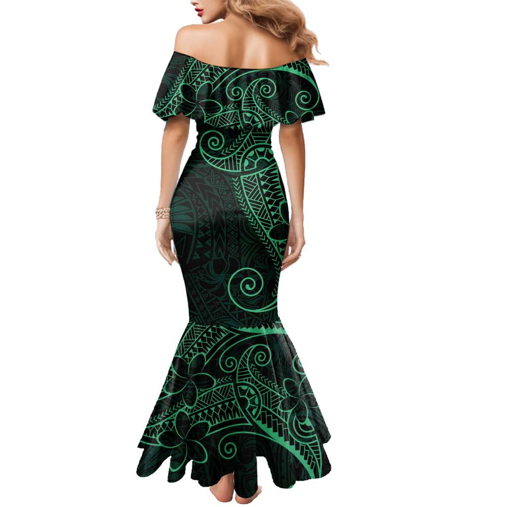 Black Green Polynesian Tribal Family Matching Mermaid Dress and Hawaiian Shirt - Polynesian Pride