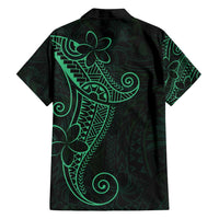 Black Green Polynesian Tribal Family Matching Off Shoulder Short Dress and Hawaiian Shirt - Polynesian Pride