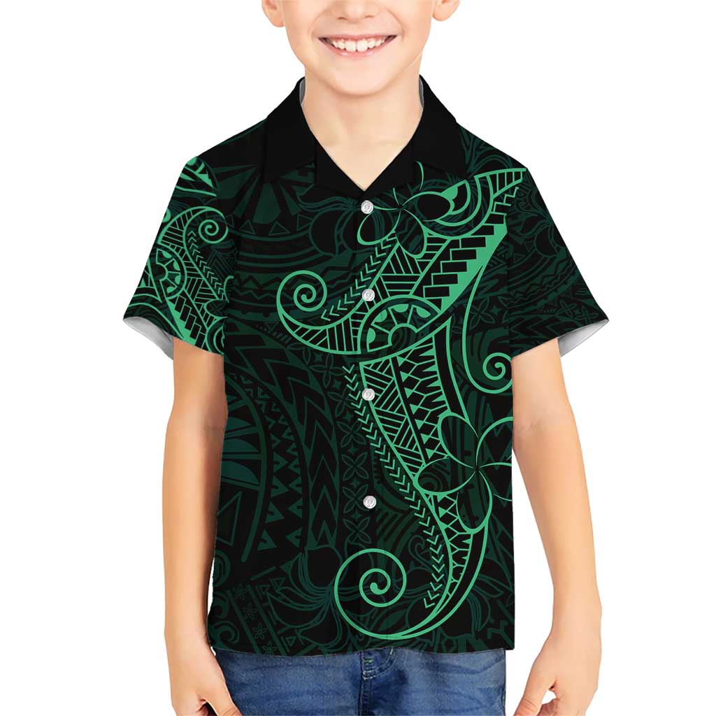 Black Green Polynesian Tribal Family Matching Short Sleeve Bodycon Dress and Hawaiian Shirt - Polynesian Pride
