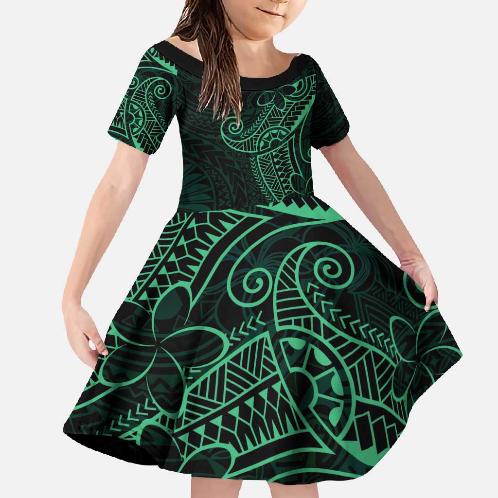 Black Green Polynesian Tribal Family Matching Summer Maxi Dress and Hawaiian Shirt - Polynesian Pride
