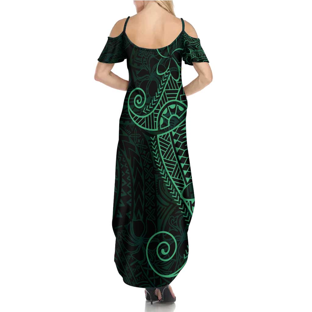 Black Green Polynesian Tribal Family Matching Summer Maxi Dress and Hawaiian Shirt - Polynesian Pride