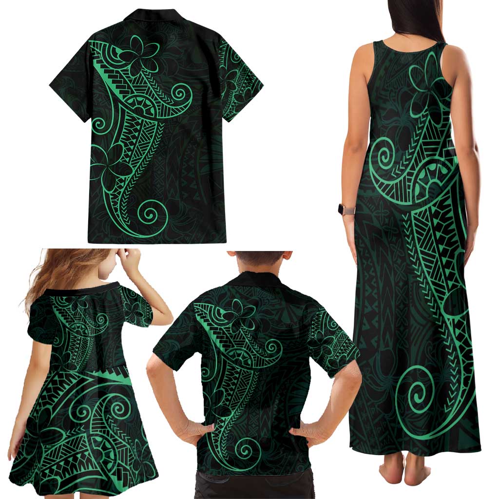 Black Green Polynesian Tribal Family Matching Tank Maxi Dress and Hawaiian Shirt - Polynesian Pride