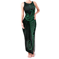 Black Green Polynesian Tribal Family Matching Tank Maxi Dress and Hawaiian Shirt - Polynesian Pride