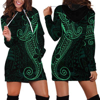 Black Green Polynesian Tribal Hoodie Dress - Polynesian Pride