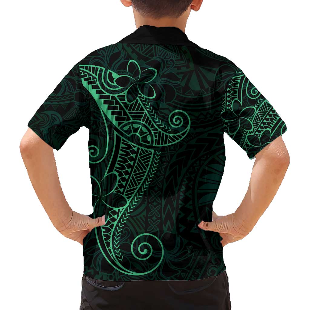 Black Green Polynesian Tribal Kid Hawaiian Shirt LT9 - Polynesian Pride
