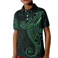 Black Green Polynesian Tribal Kid Polo Shirt LT9 Kid Green - Polynesian Pride