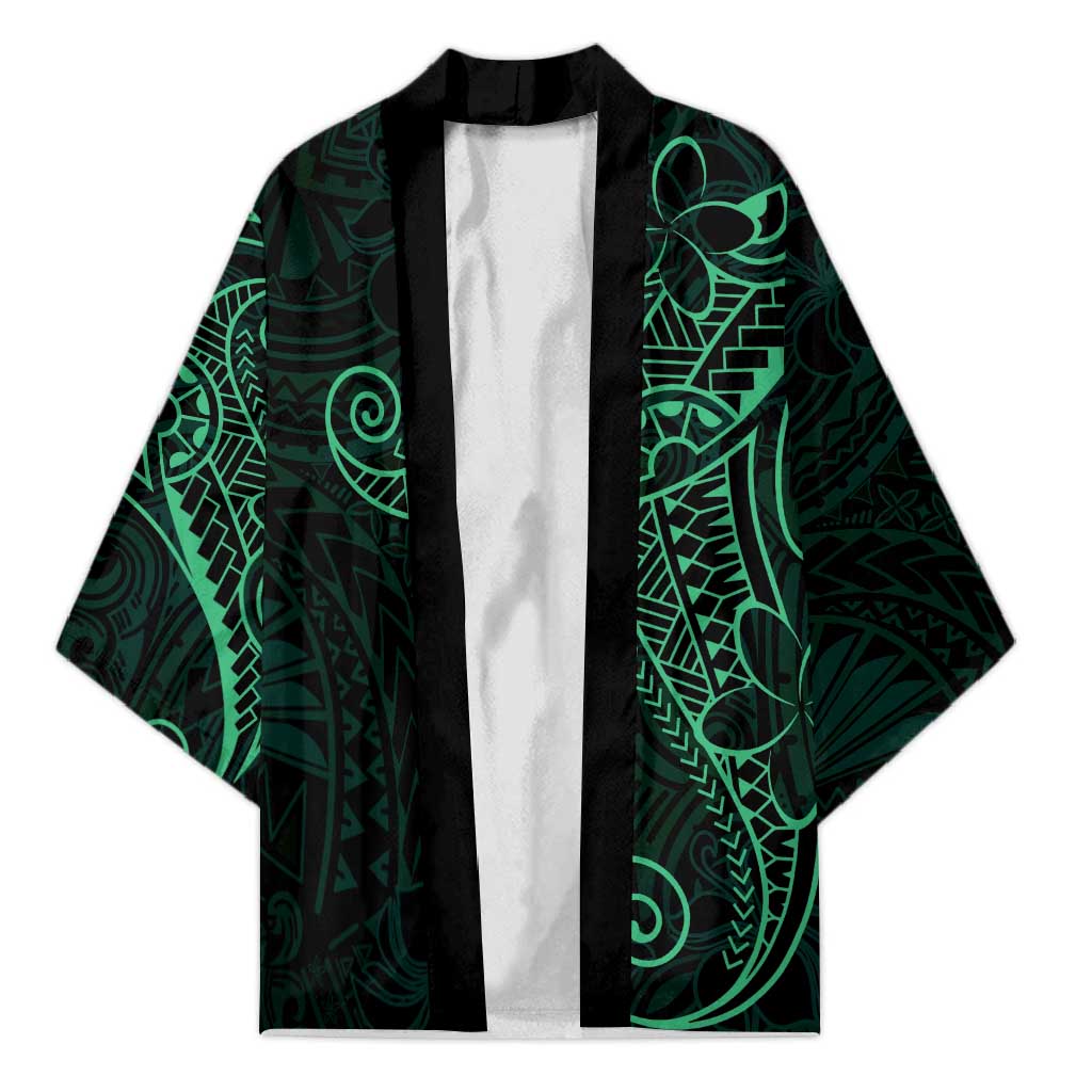 Black Green Polynesian Tribal Kimono - Polynesian Pride