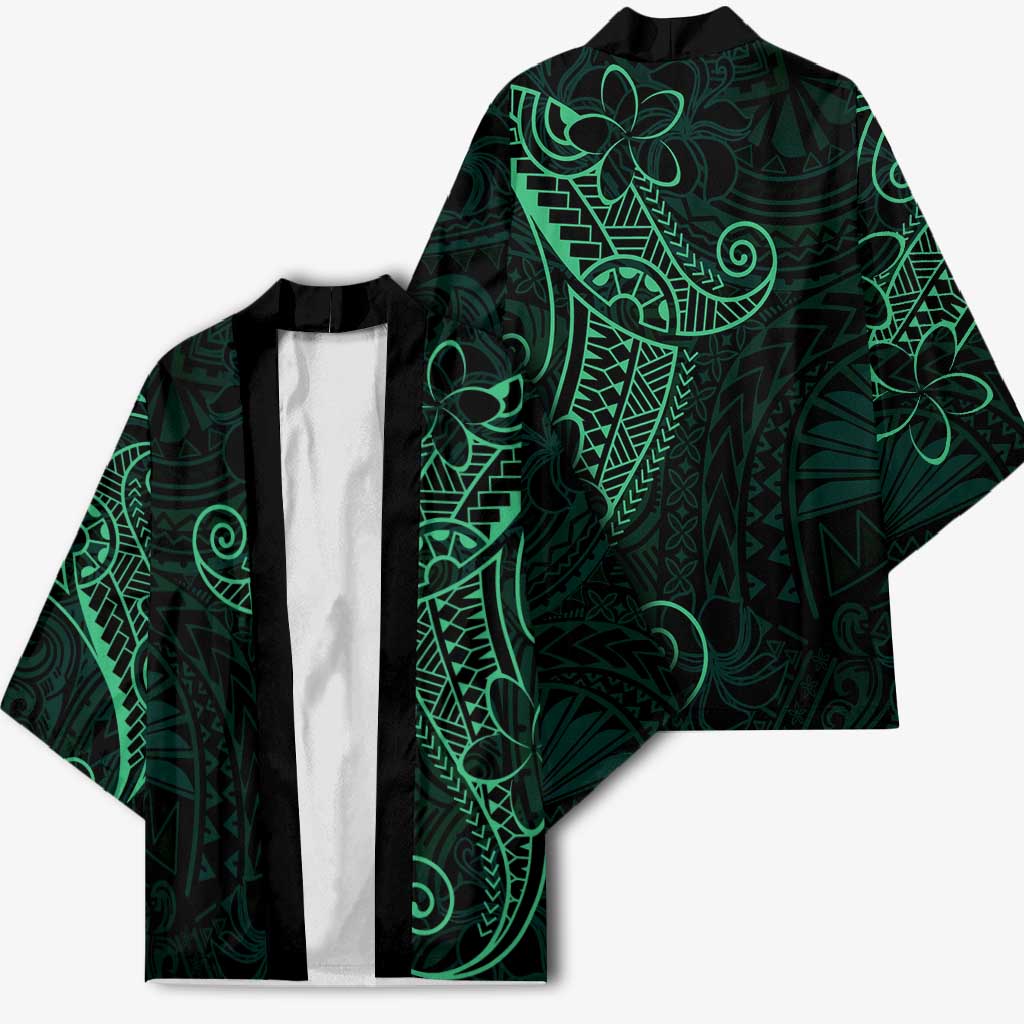 Black Green Polynesian Tribal Kimono - Polynesian Pride