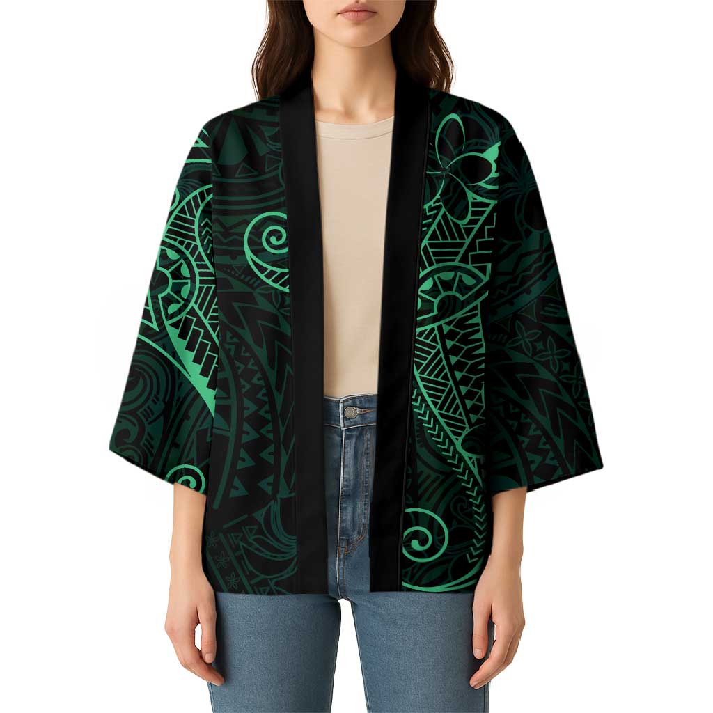 Black Green Polynesian Tribal Kimono - Polynesian Pride