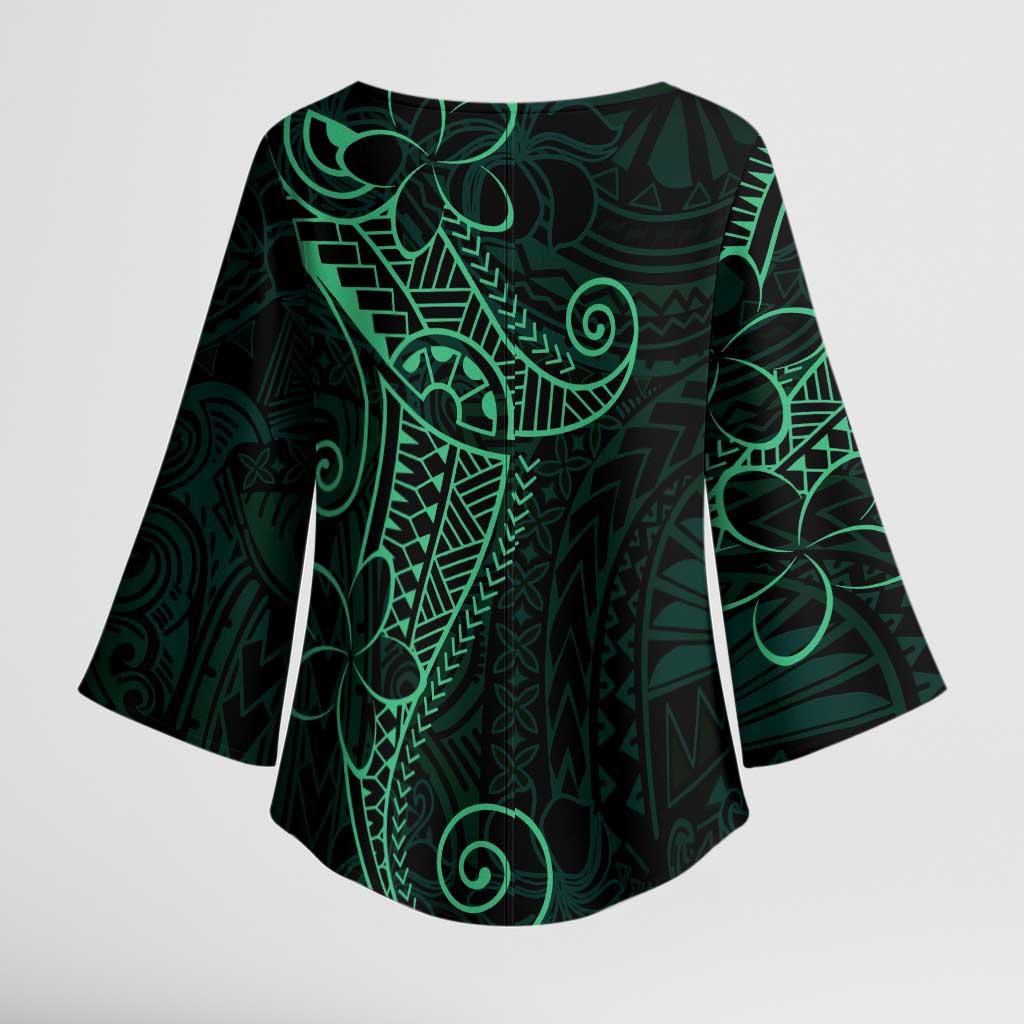 Black Green Polynesian Tribal Kimono Sleeve Blouse - Polynesian Pride