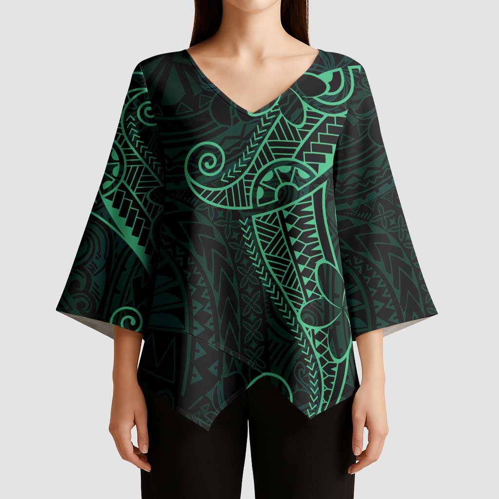 Black Green Polynesian Tribal Kimono Sleeve Blouse - Polynesian Pride