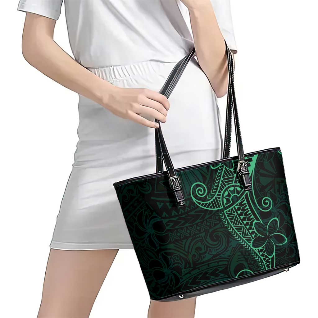 Black Green Polynesian Tribal Leather Tote Bag - Polynesian Pride