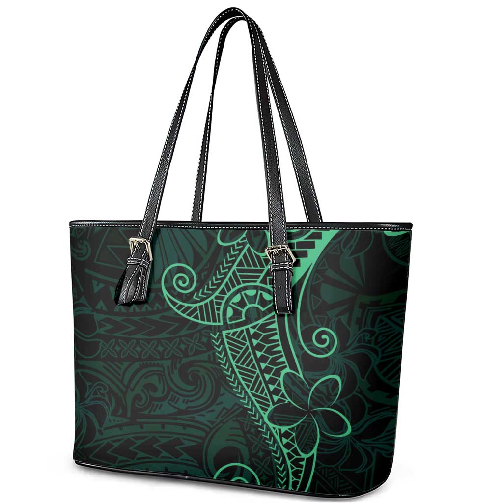 Black Green Polynesian Tribal Leather Tote Bag - Polynesian Pride
