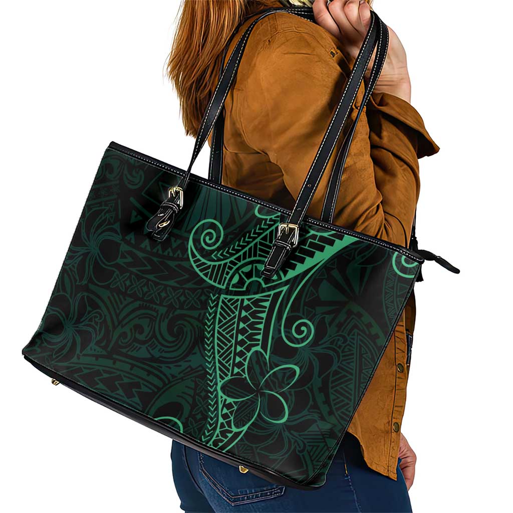 Black Green Polynesian Tribal Leather Tote Bag - Polynesian Pride
