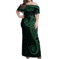 Black Green Polynesian Tribal Off Shoulder Maxi Dress - Polynesian Pride